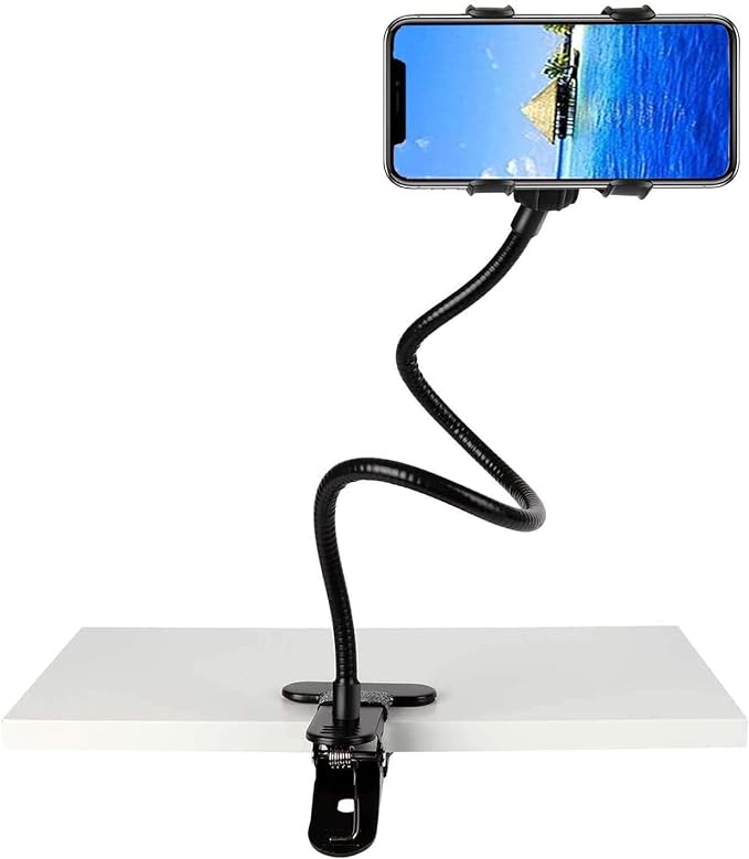 Mobile Phone and Backdrop Holder with Gooseneck, Portable Iron Material, Rotatable and Adjustable 360 Degrees, Universal Flexible Gooseneck Holder for Bedroom, Bed, Office, Car