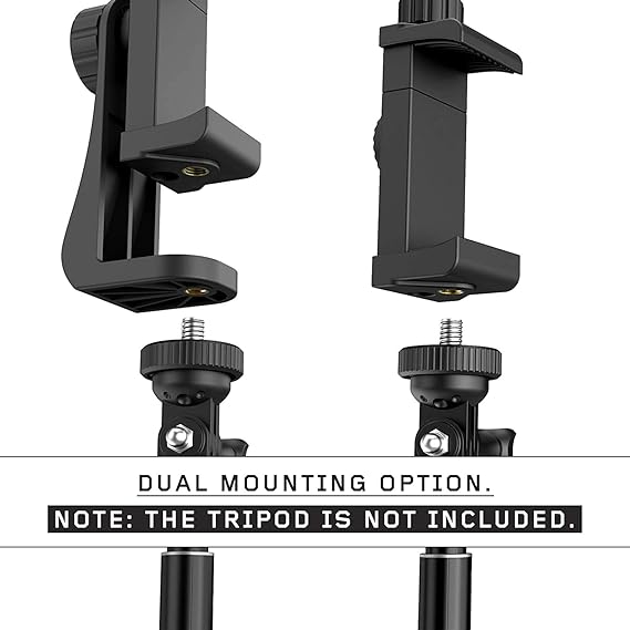 BOXTUDIO Smartphone Tripod Cell Phone Holder Mount Adapter, Fits iPhone, Samsung, and all Phones, Rotates Vertical and Horizontal, Adjustable Clamp HEAVY DUTY