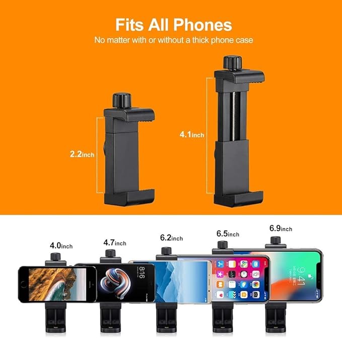 BOXTUDIO Smartphone Tripod Cell Phone Holder Mount Adapter, Fits iPhone, Samsung, and all Phones, Rotates Vertical and Horizontal, Adjustable Clamp HEAVY DUTY