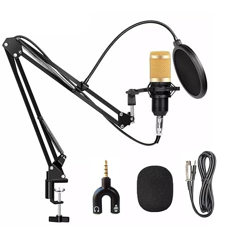 Condenser Microphone Kit for PODCAST, Studio Recording with NB-35 Stand, Shock Mount, Pop Filter & Anti-Wind Foam, Full Condenser Mic Set for, Broadcasting & Gaming