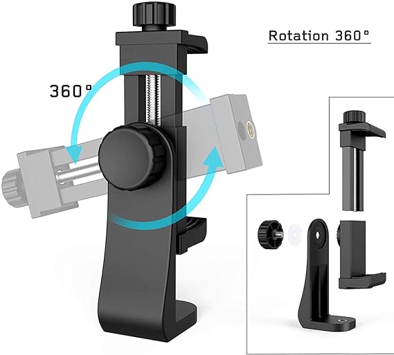 BOXTUDIO Smartphone Tripod Cell Phone Holder Mount Adapter, Fits iPhone, Samsung, and all Phones, Rotates Vertical and Horizontal, Adjustable Clamp HEAVY DUTY