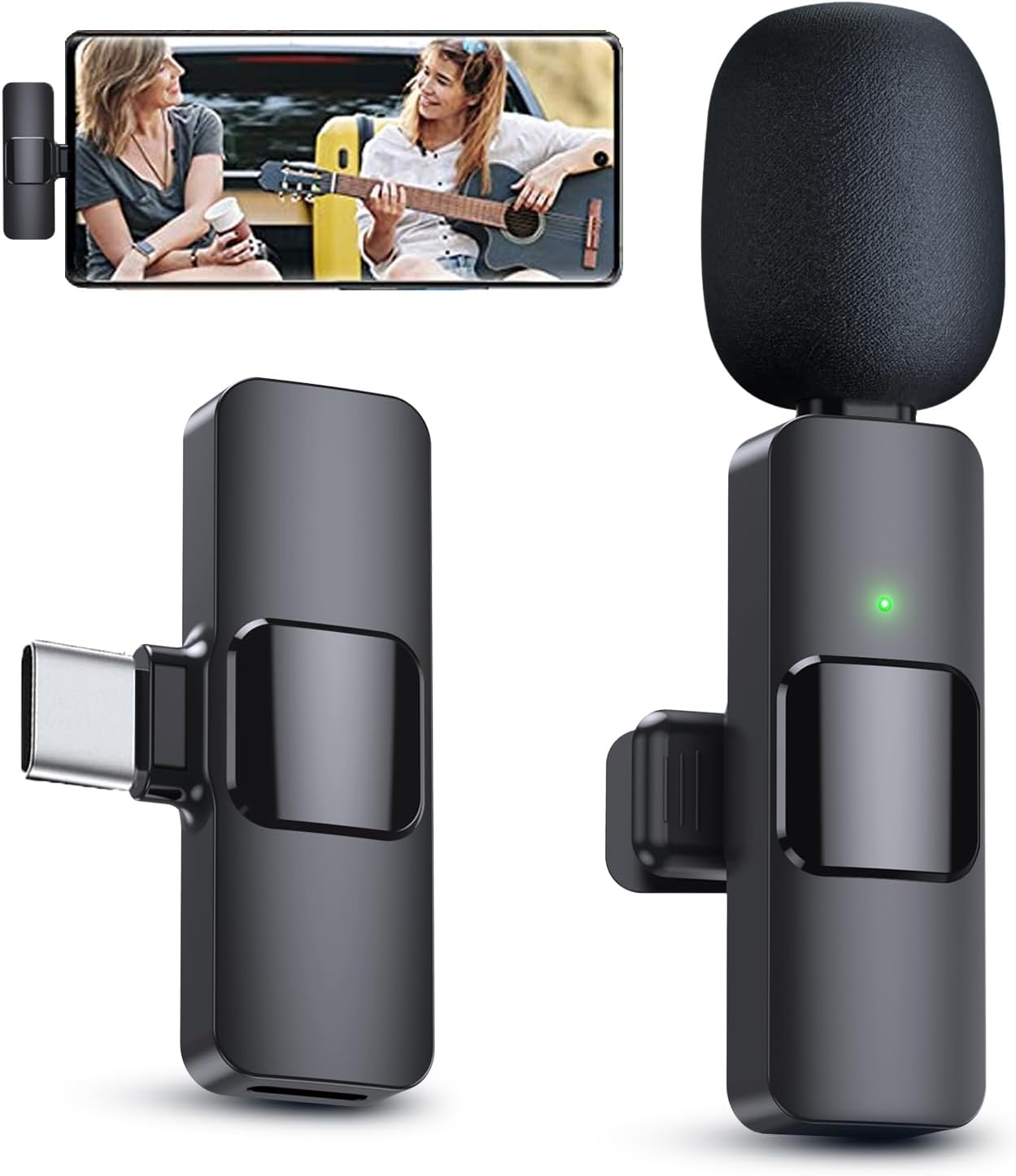 BOXTUDIO Wireless Microphone, Mini Microphone, Microphone for Type-C Phone and iPhone, Wireless Microphones, Wireless Lavalier Microphone, Microphone for Video Recording, YouTube, Vlog, Podcasts