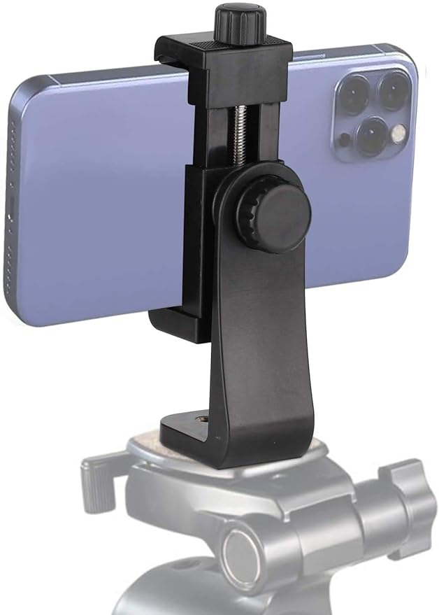 BOXTUDIO Smartphone Tripod Cell Phone Holder Mount Adapter, Fits iPhone, Samsung, and all Phones, Rotates Vertical and Horizontal, Adjustable Clamp HEAVY DUTY