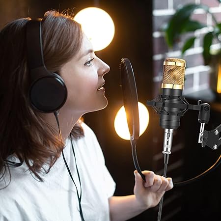 Condenser Microphone Kit for PODCAST, Studio Recording with NB-35 Stand, Shock Mount, Pop Filter & Anti-Wind Foam, Full Condenser Mic Set for, Broadcasting & Gaming