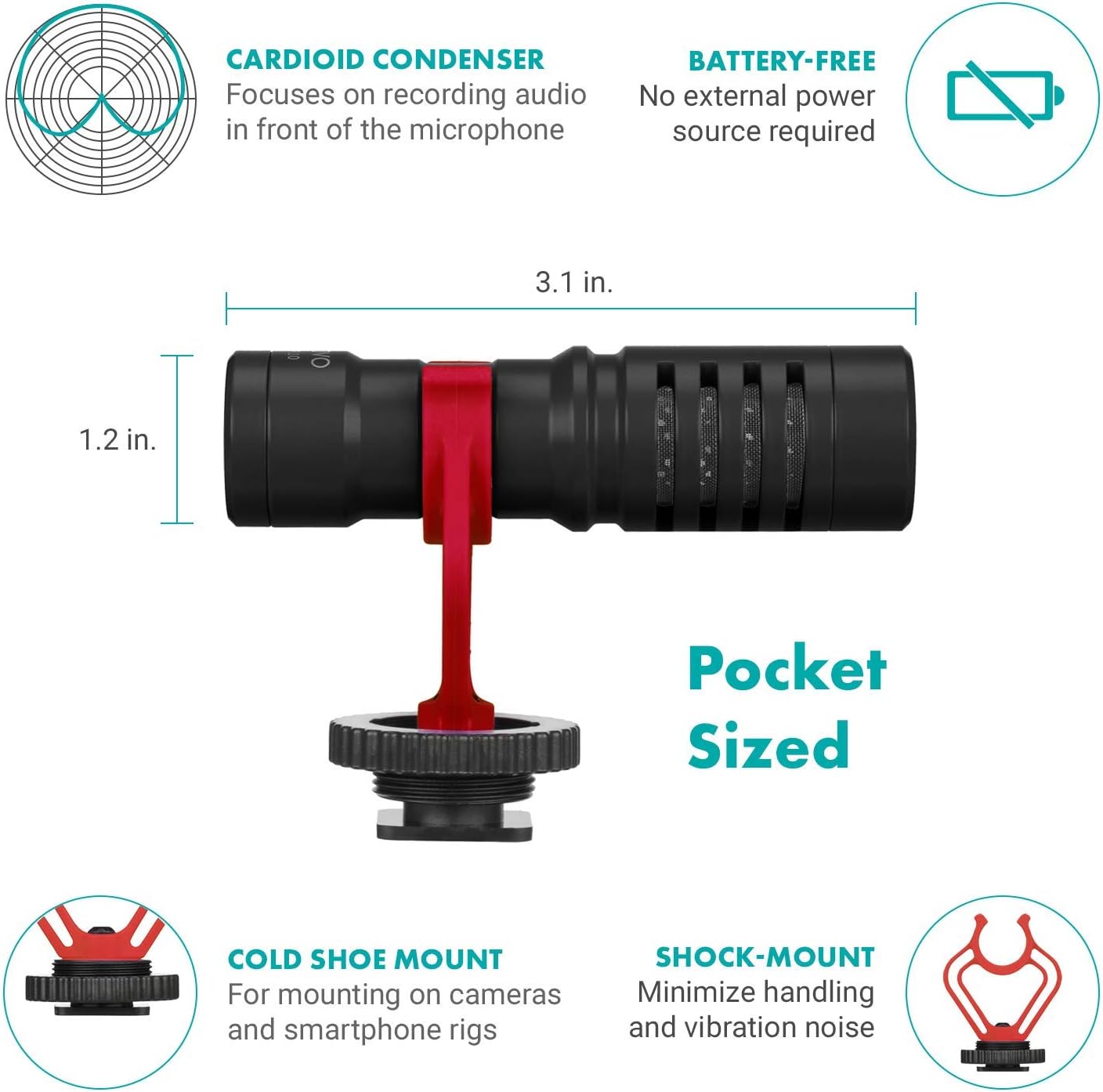 MQ-MM1 Universal Cardioid Shotgun Microphone - Camera Microphone for DSLR, iPhone and Android Smartphones - Compatible with Canon EOS, Nikon, and Sony Cameras - with Shock Mount, Deadcat Windscreen