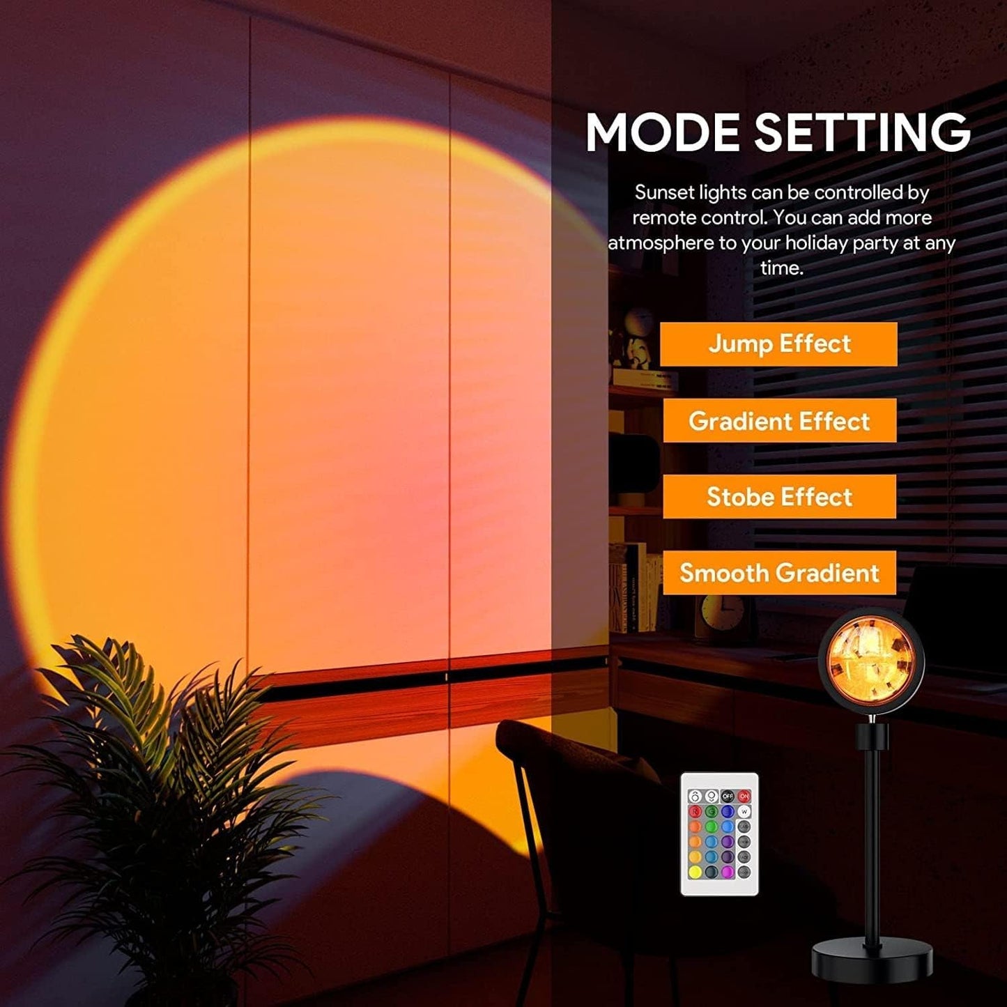 Sunset Lamp, Sunset Projection Lamp with Remote Control, 16 Colors Sunlight Lamp 5W