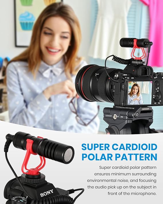 MQ-MM1 Universal Cardioid Shotgun Microphone - Camera Microphone for DSLR, iPhone and Android Smartphones - Compatible with Canon EOS, Nikon, and Sony Cameras - with Shock Mount, Deadcat Windscreen