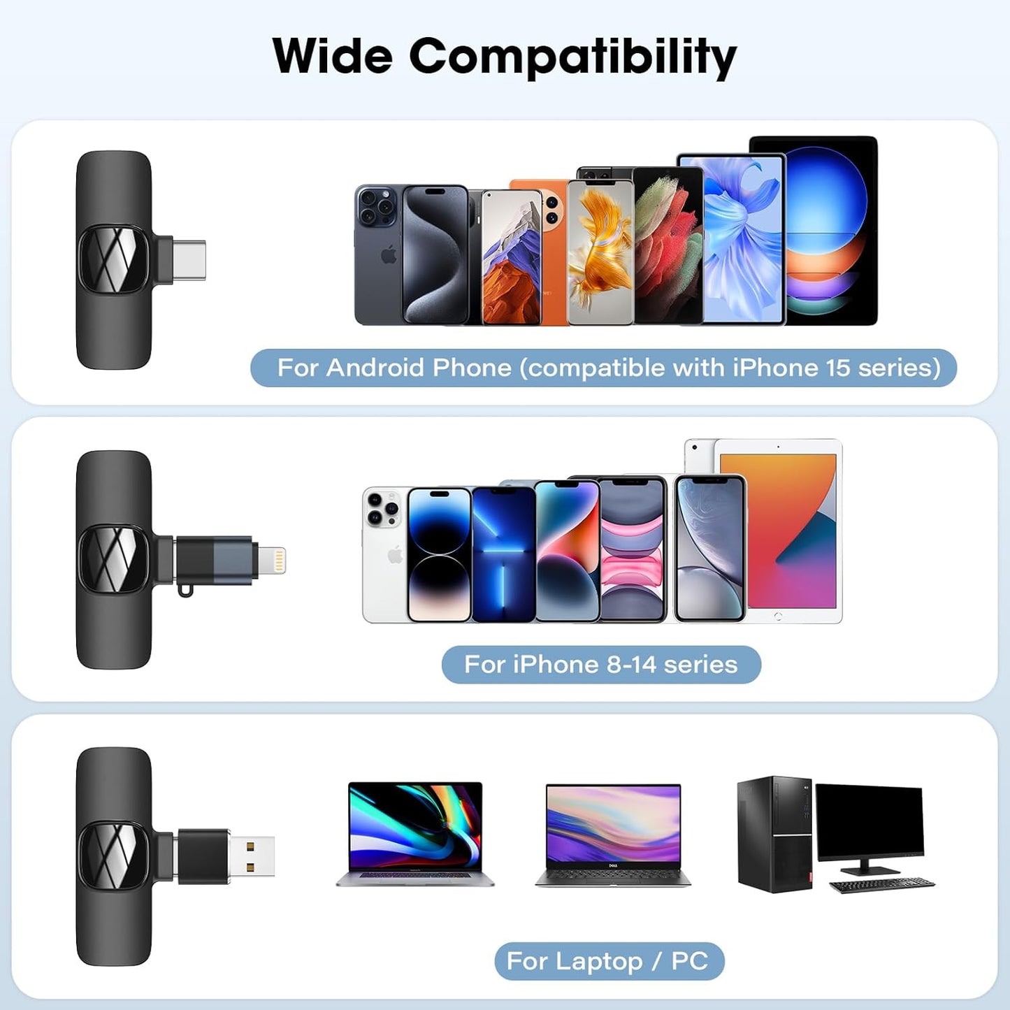BOXTUDIO Wireless Microphone, Mini Microphone, Microphone for Type-C Phone and iPhone, Wireless Microphones, Wireless Lavalier Microphone, Microphone for Video Recording, YouTube, Vlog, Podcasts