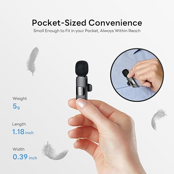 BOXTUDIO Wireless Microphone, Mini Microphone, Microphone for Type-C Phone and iPhone, Wireless Microphones, Wireless Lavalier Microphone, Microphone for Video Recording, YouTube, Vlog, Podcasts