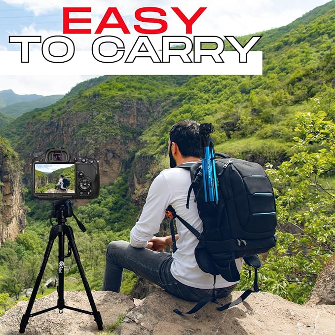 BOXTUDIO PH5 Tripod (57-Inch), Professional Aluminum Tripod for DSLR Camera and Mobile Phone | Maximum Operating Height: 4.75 Feet | Maximum Load Upto: 5kgs (BLUE)