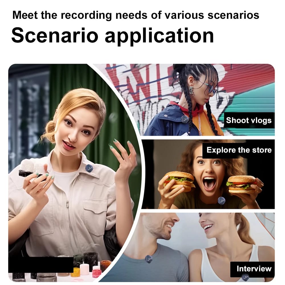 Wireless Magnetic Button Collar Microphone Noise Cancelling Lapel Mic Plug and Play 164ft Range for YouTube Vlog Video Recording