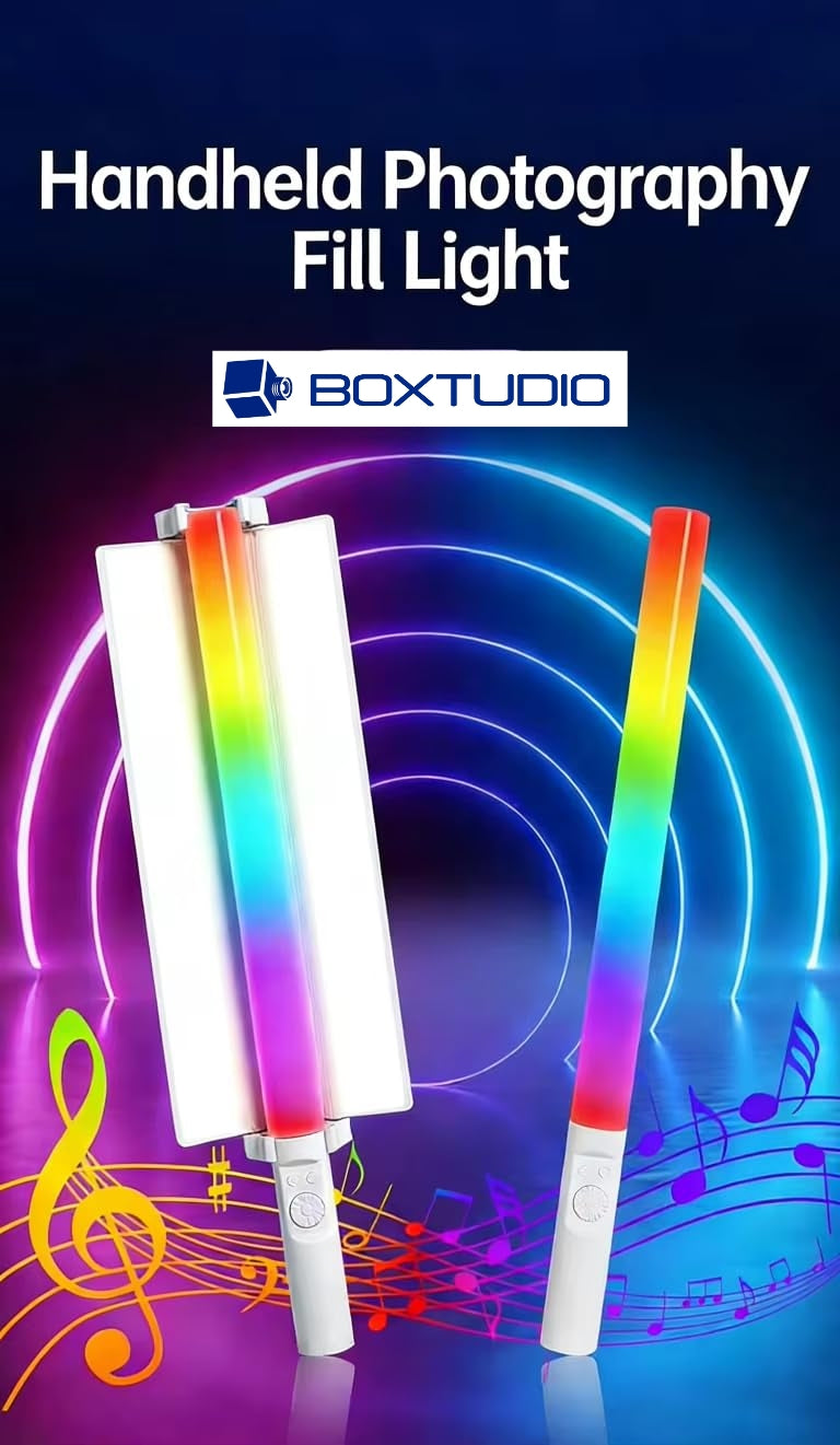 BOXTUDIO RGB Light Stick with BARN DOOR  – Professional LED Lighting Wand with RGB + CCT Modes (RGB Light Stick)