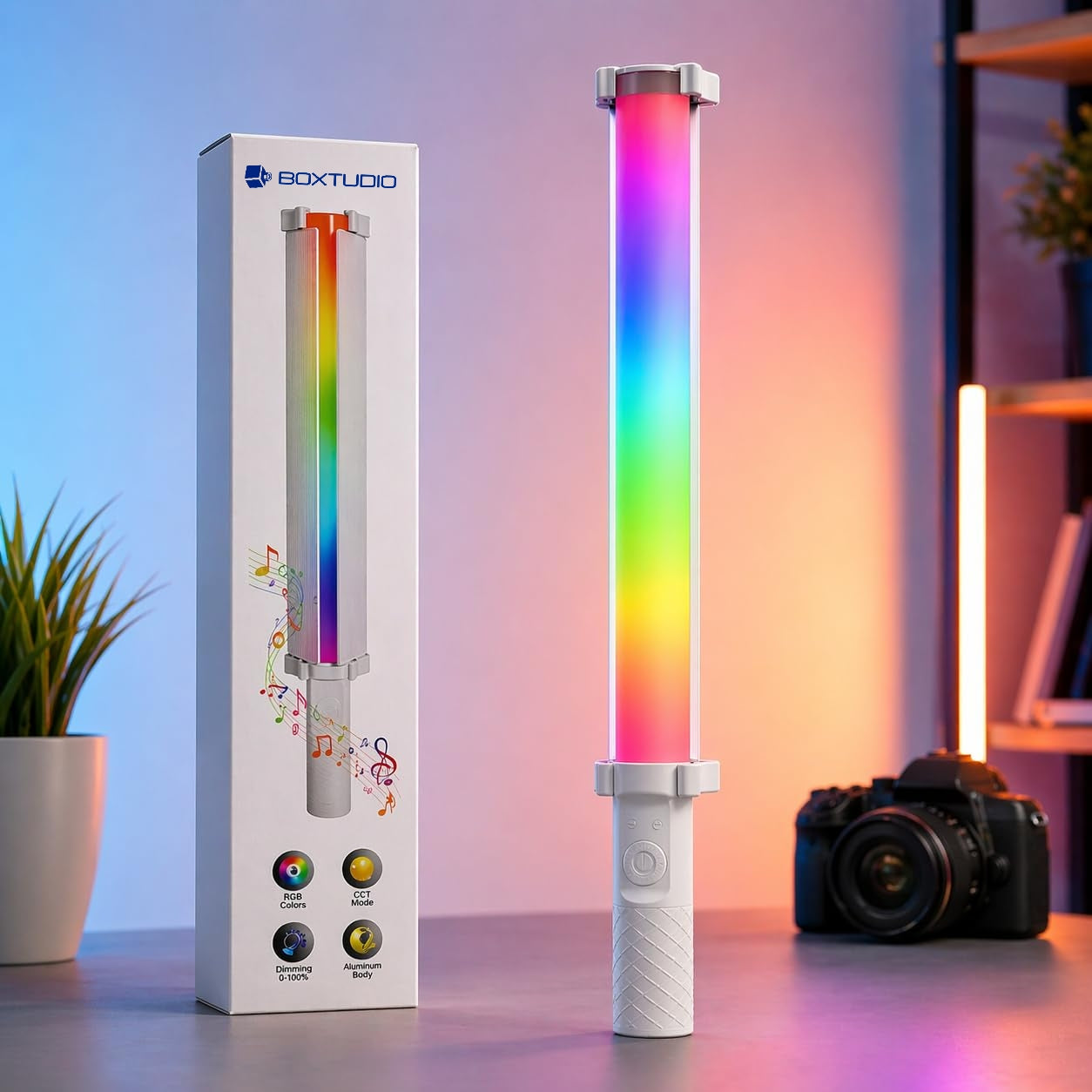 BOXTUDIO RGB Light Stick with BARN DOOR  – Professional LED Lighting Wand with RGB + CCT Modes (RGB Light Stick)