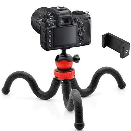 Flexible Gorillapod Tripod with 360° Rotating Ball Head Tripod for All DSLR Cameras(Max Load 1.5 kgs) & Mobile Phones + Free Heavy Duty Mobile Holder(Black) (12 Inch, Black and Red)