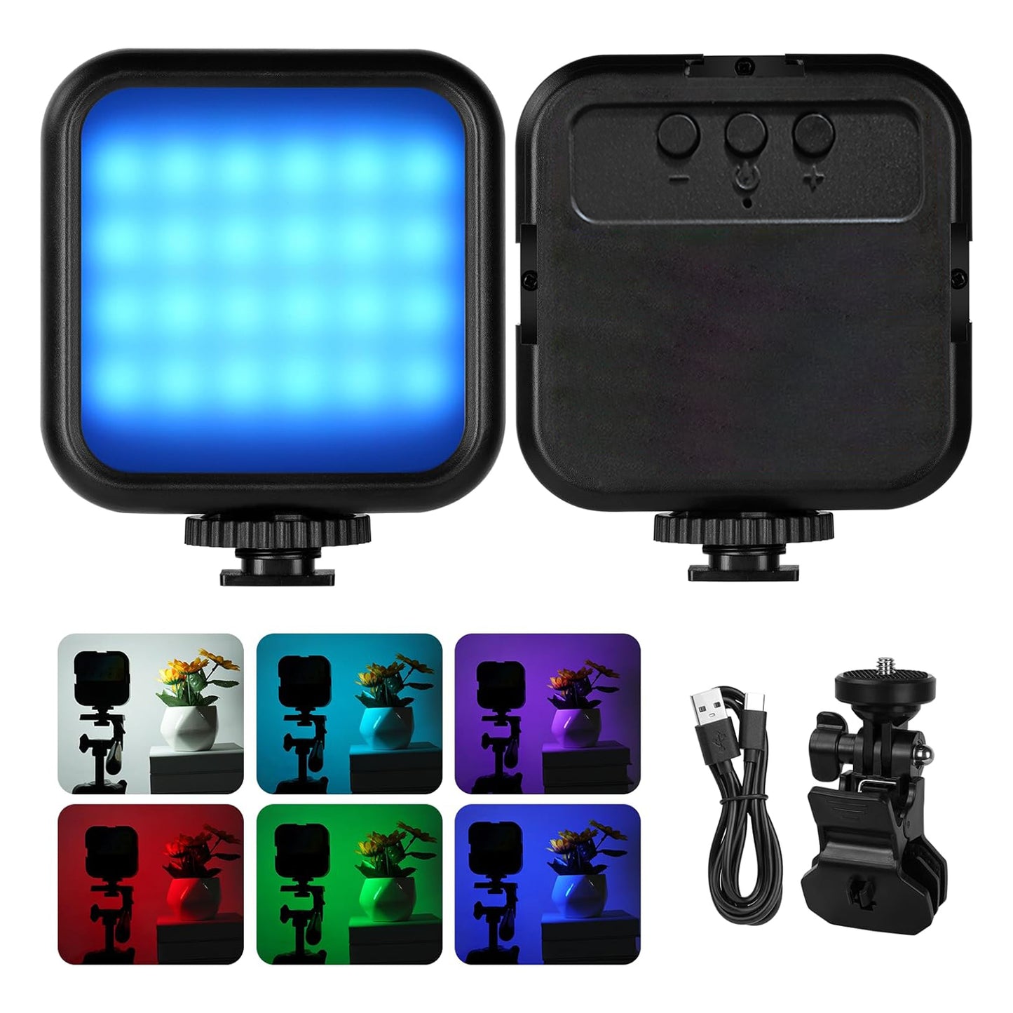 BOXTUDIO RGB Video Light, LED Camera Light 360° Full Color Portable Photography Lighting with 3 Cold Shoe, 1200mAh Rechargeable, Multiple Light Effects, CRI 95+, 3000-9000K Dimmable Panel Lamp