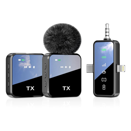 BOXTUDIO 3 in 1 Wireless Mic for iPhone/Android/Camera,Mini Bluetooth Microphone Noise Reduction Mic for Record Interview, Vlogging, YouTube