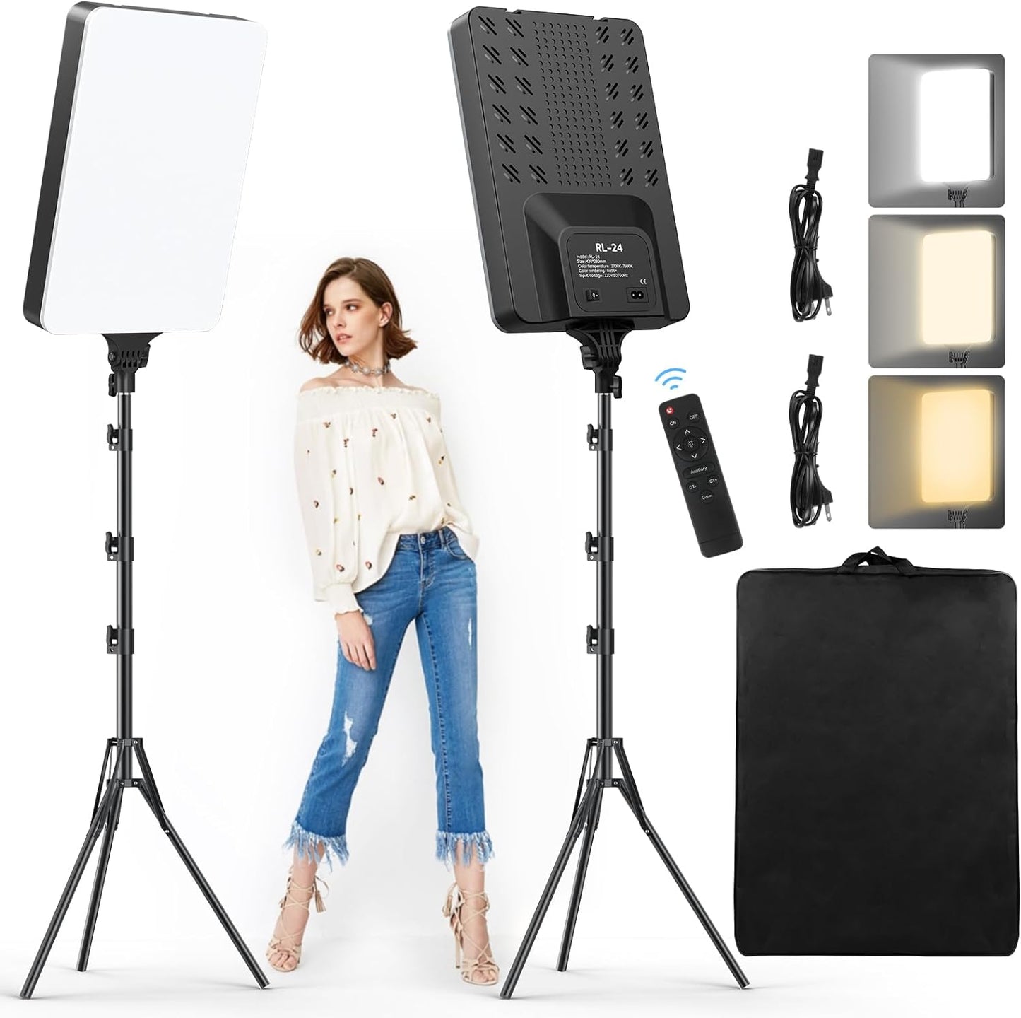 24 Inch Premium LED Video Light Kit, 2700-7500K Dimmable Photography Lighting with Remote, CRI 96+ Studio Lights for, YouTube, Game Streaming, Video Photography