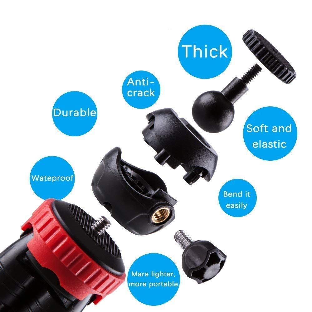 Flexible Gorillapod Tripod with 360° Rotating Ball Head Tripod for All DSLR Cameras(Max Load 1.5 kgs) & Mobile Phones + Free Heavy Duty Mobile Holder(Black) (12 Inch, Black and Red)