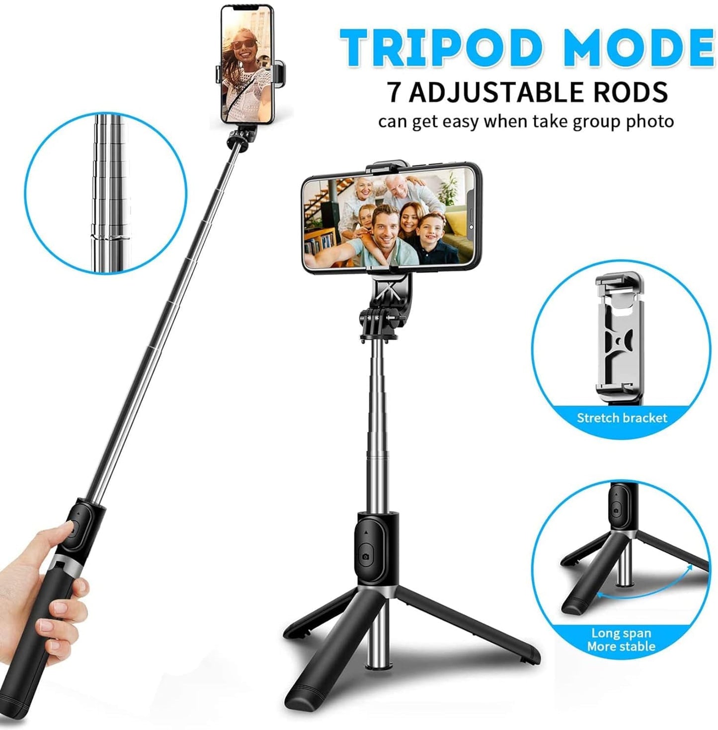 BOXTUDIO B1L Selfie Stick with Light Tripod Stand 104 cm/41 inch Bluetooth Extandable Selfie Stick Tripod for Youtube Vlog Live Streaming Holder Compatible for Gopro