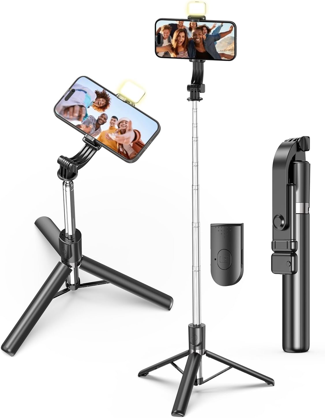 BOXTUDIO B1SL Selfie Stick with Light Tripod Stand 106 cm/41 inch Bluetooth Extandable Selfie Stick Tripod Rechargeable Dimmable Fill Light for Youtube Vlog Live Streaming Holder Compatible for Gopro