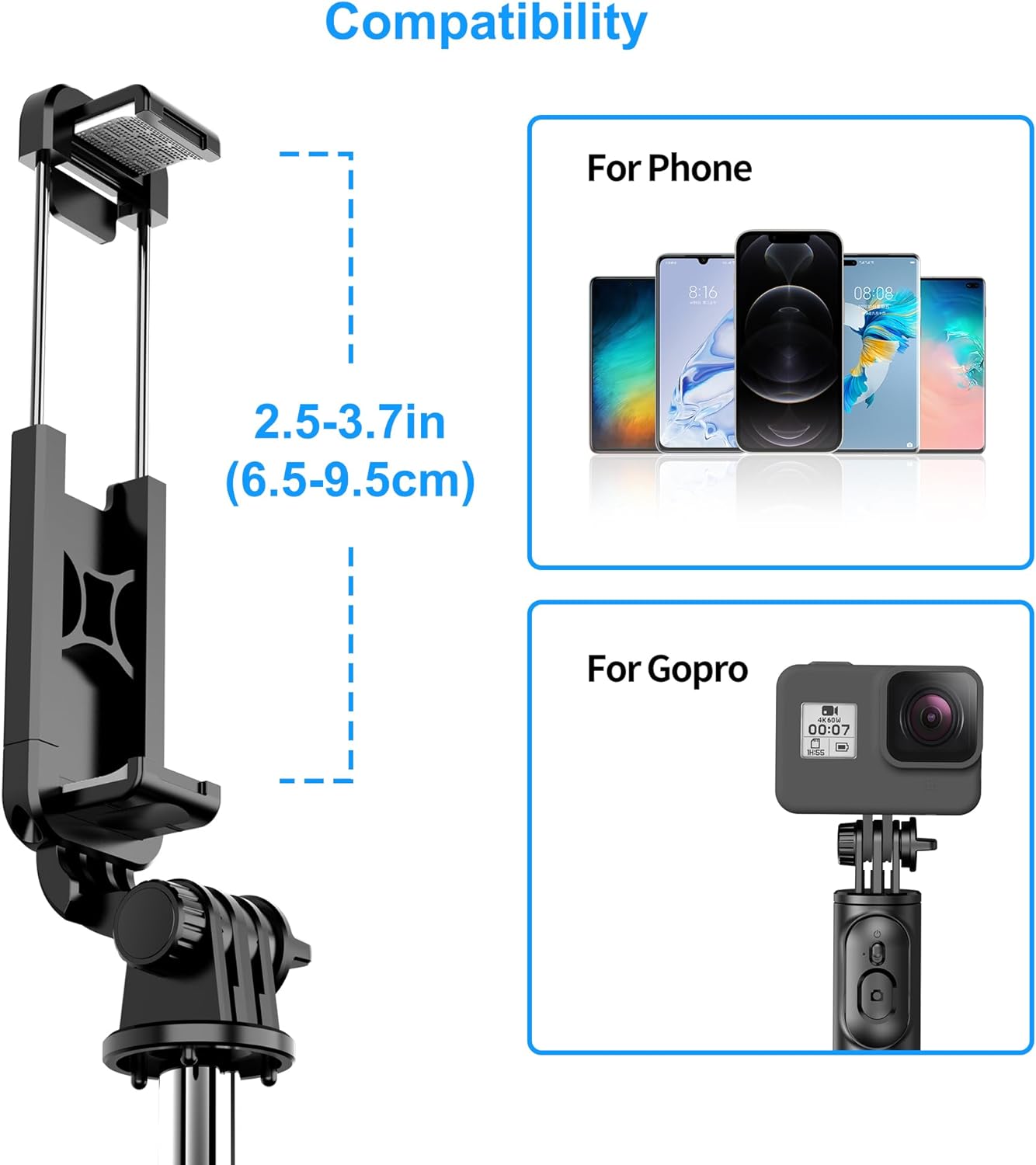 BOXTUDIO B1 Selfie Stick 67 cm/ 26 inch, Extendable Selfie Stick Tripod with Wireless Remote and Tripod Stand, Portable, Lightweight, Compatible with iPhone and Android Phones