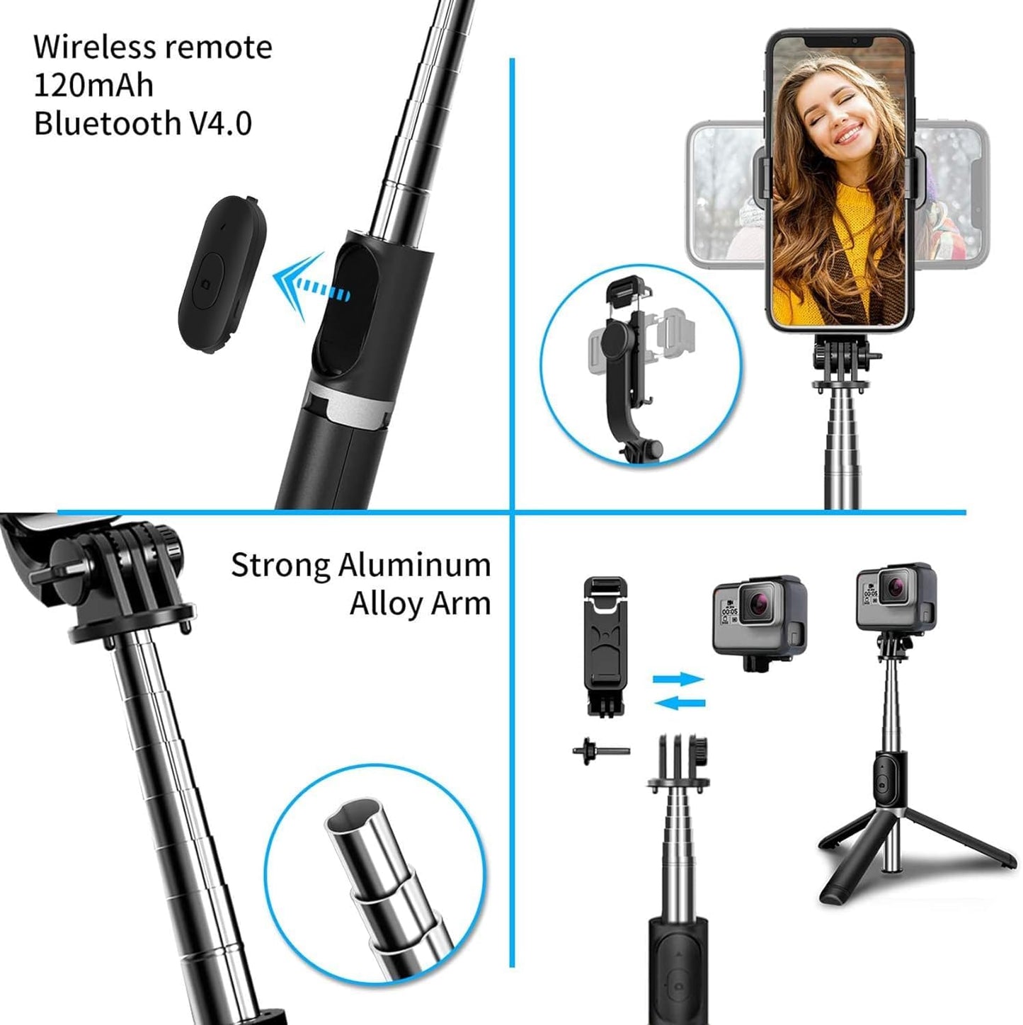 BOXTUDIO B1L Selfie Stick with Light Tripod Stand 104 cm/41 inch Bluetooth Extandable Selfie Stick Tripod for Youtube Vlog Live Streaming Holder Compatible for Gopro