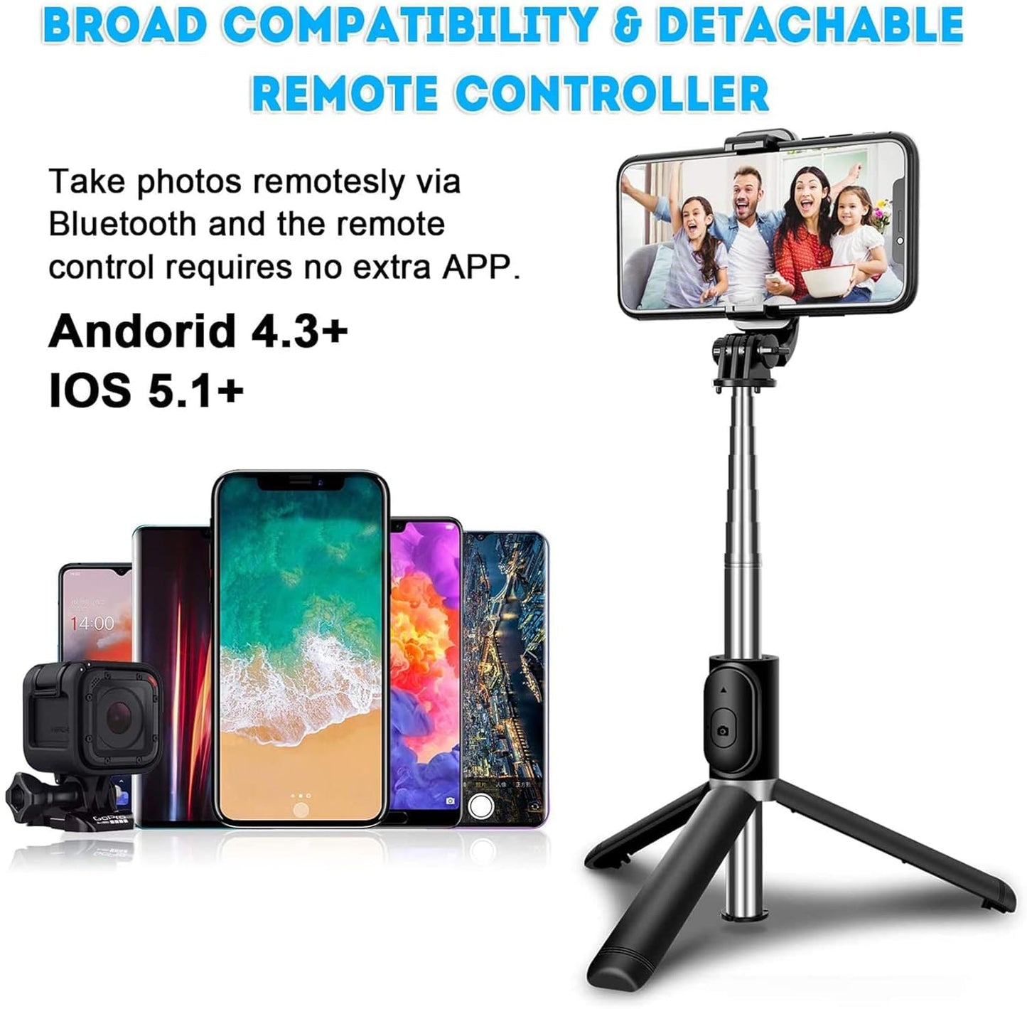 BOXTUDIO B1L Selfie Stick with Light Tripod Stand 104 cm/41 inch Bluetooth Extandable Selfie Stick Tripod for Youtube Vlog Live Streaming Holder Compatible for Gopro