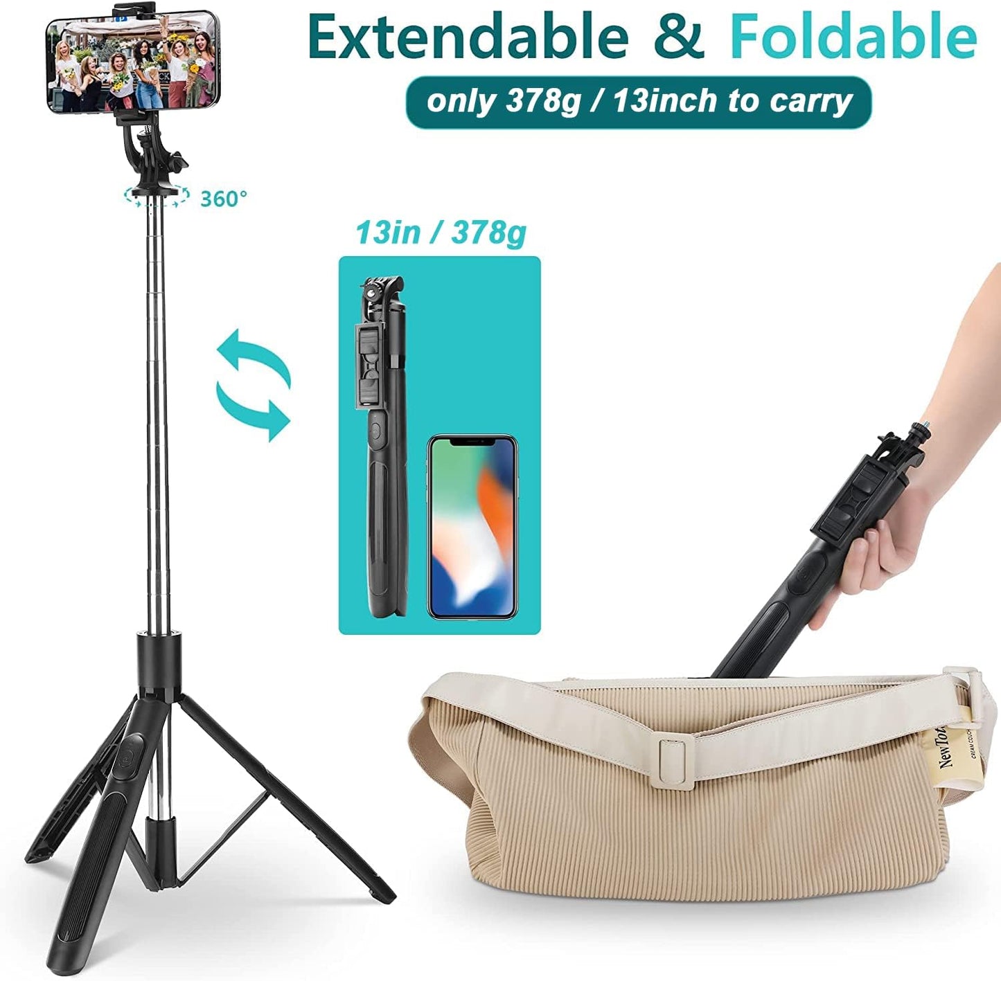 BOXTUDIO B6 Long Selfie Stick with Reinforced Tripod Stand 62 inch/157 cm Multifunctional Camera Tripod for Vlogging Live Stream 1/4" Screw for Mirrorless/Action Camera Ring Light Gopro,Silver