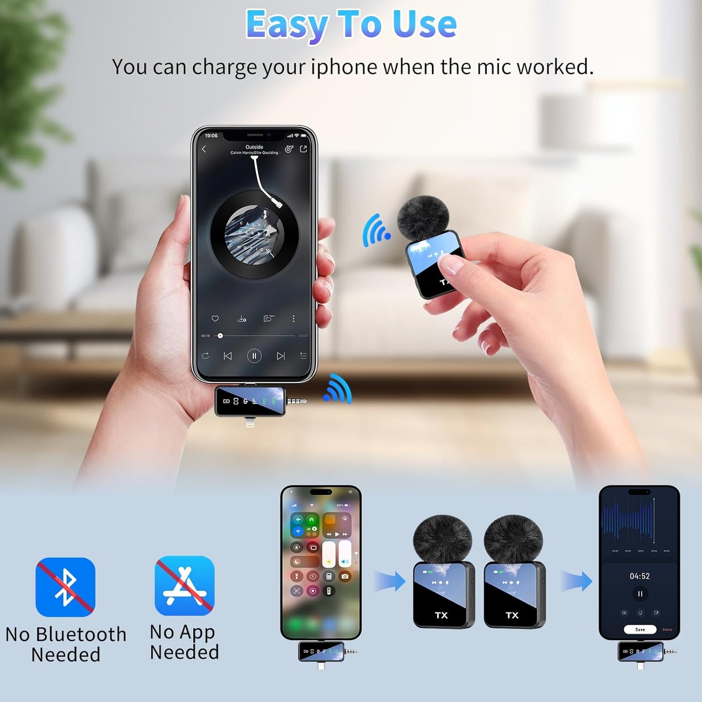 BOXTUDIO 3 in 1 Wireless Mic for iPhone/Android/Camera,Mini Bluetooth Microphone Noise Reduction Mic for Record Interview, Vlogging, YouTube