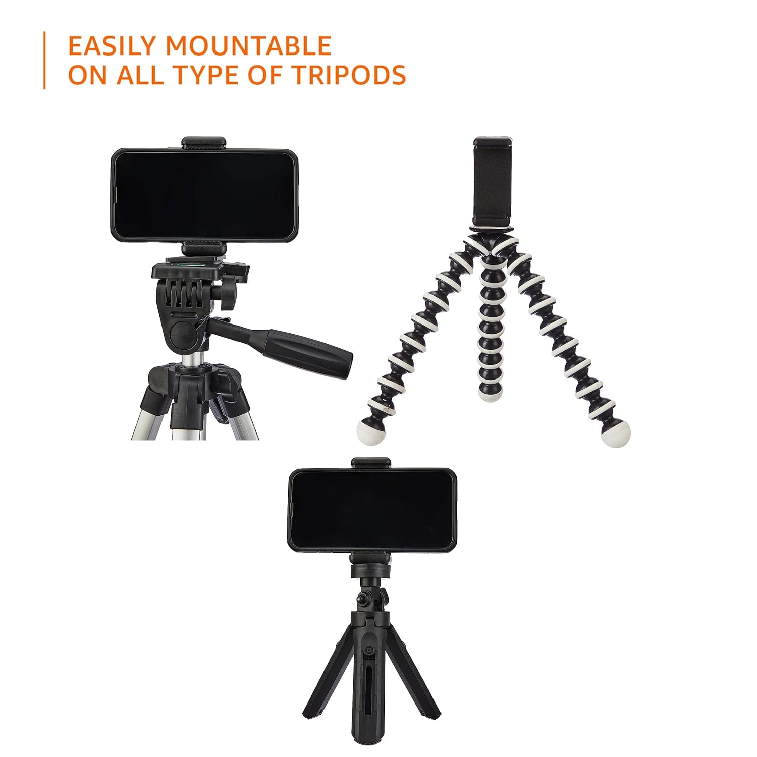 Mobile Holder Clip for Tripods with 1/4-Inch Mounting Screw, Compatibl