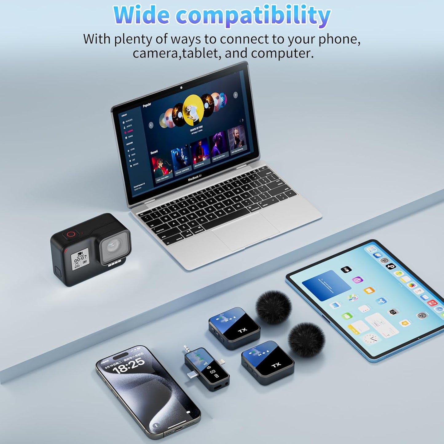 BOXTUDIO 3 in 1 Wireless Mic for iPhone/Android/Camera,Mini Bluetooth Microphone Noise Reduction Mic for Record Interview, Vlogging, YouTube