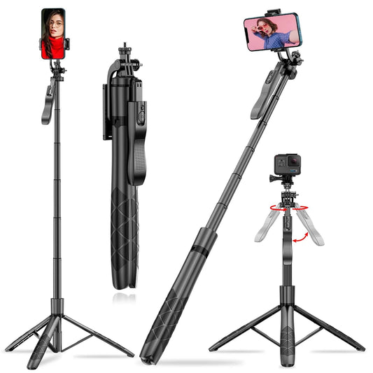 BOXTUDIO B16 Long Selfie Stick with Tripod Stand 360 Degree Rotating Balance Grip for Anti Shake Recording, 6 Section Telescopic Pole Extendable Upto 62 Inch/ 157 cm for Professional Photos & Video Recordings.