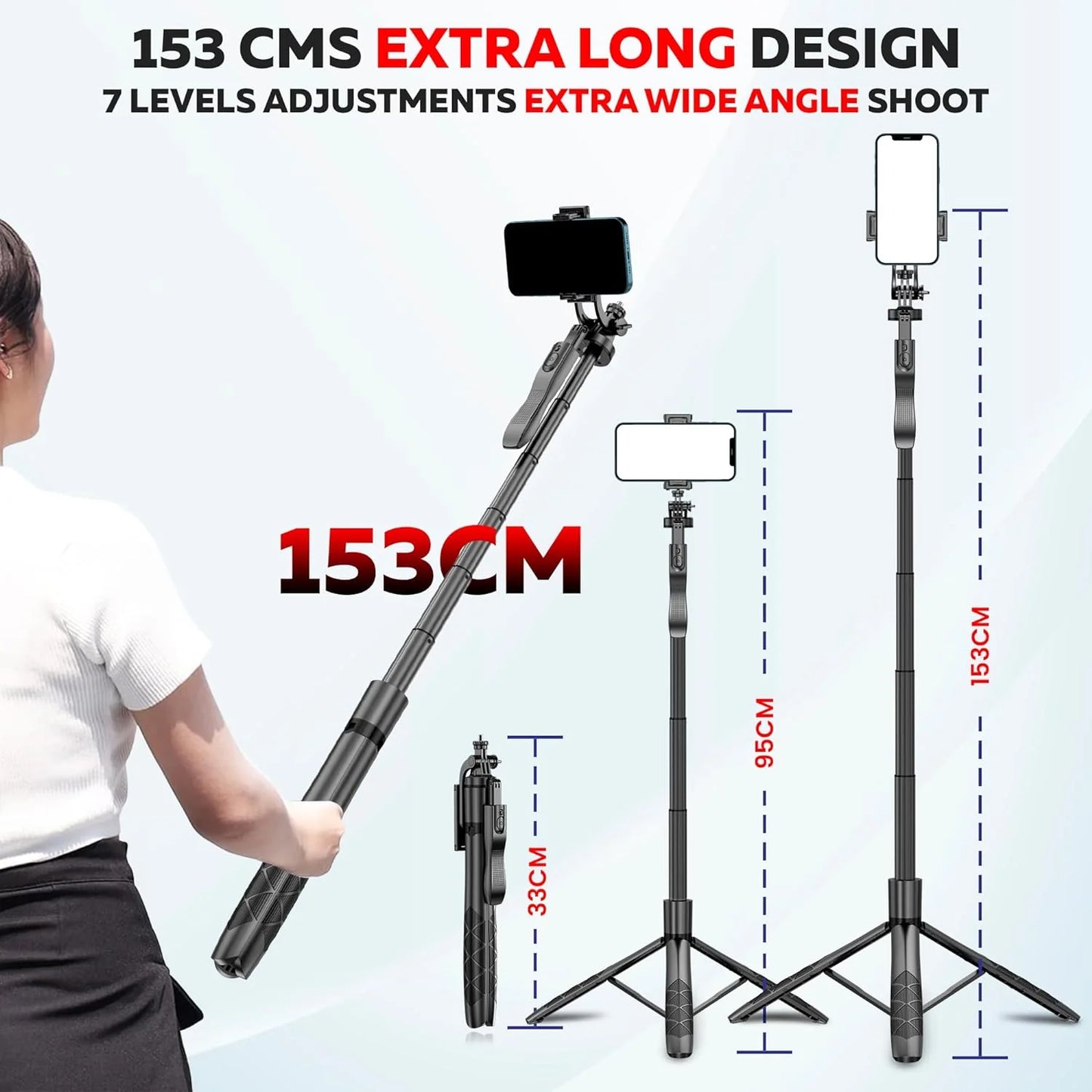 BOXTUDIO B16 Long Selfie Stick with Tripod Stand 360 Degree Rotating Balance Grip for Anti Shake Recording, 6 Section Telescopic Pole Extendable Upto 62 Inch/ 157 cm for Professional Photos & Video Recordings.