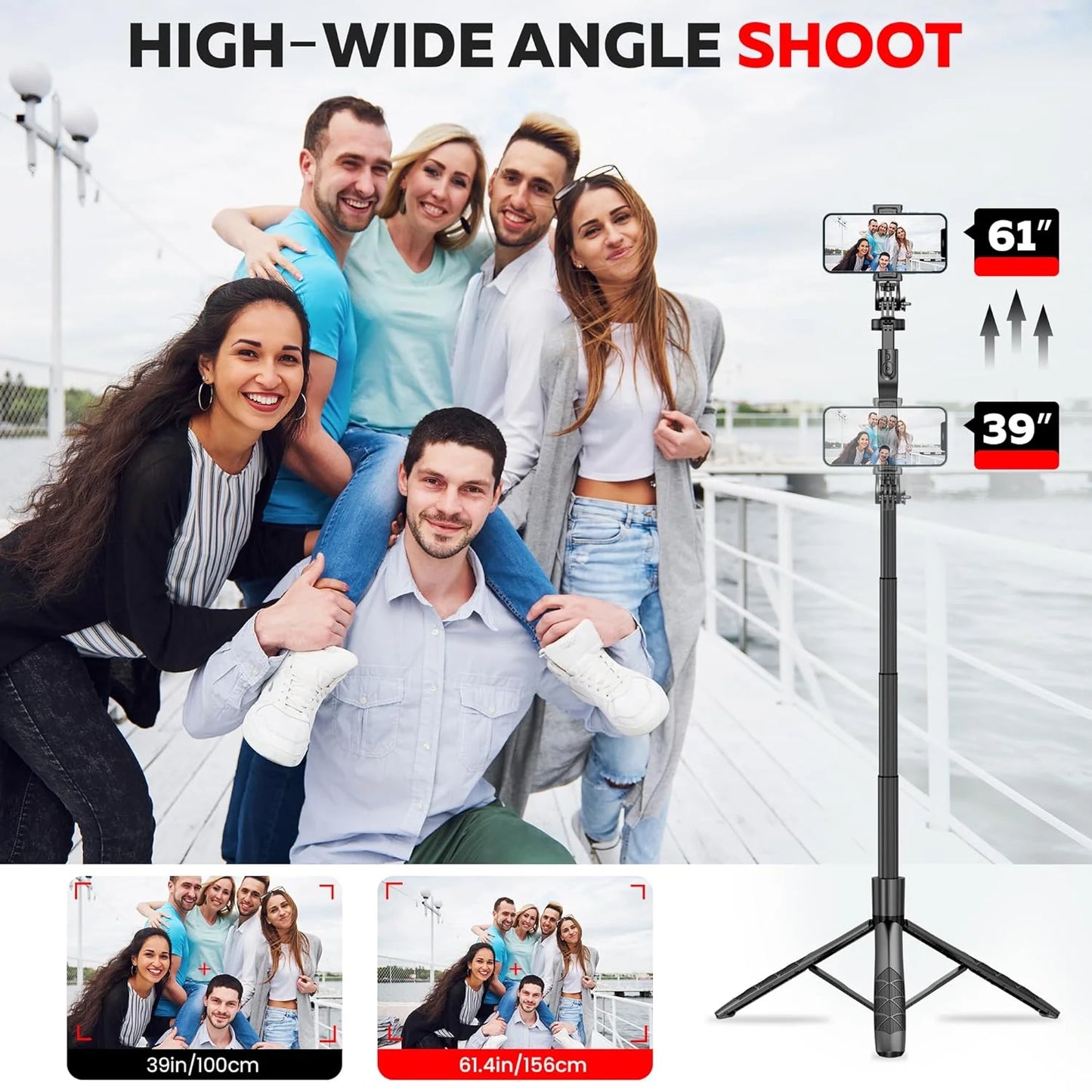 BOXTUDIO B16 Long Selfie Stick with Tripod Stand 360 Degree Rotating Balance Grip for Anti Shake Recording, 6 Section Telescopic Pole Extendable Upto 62 Inch/ 157 cm for Professional Photos & Video Recordings.