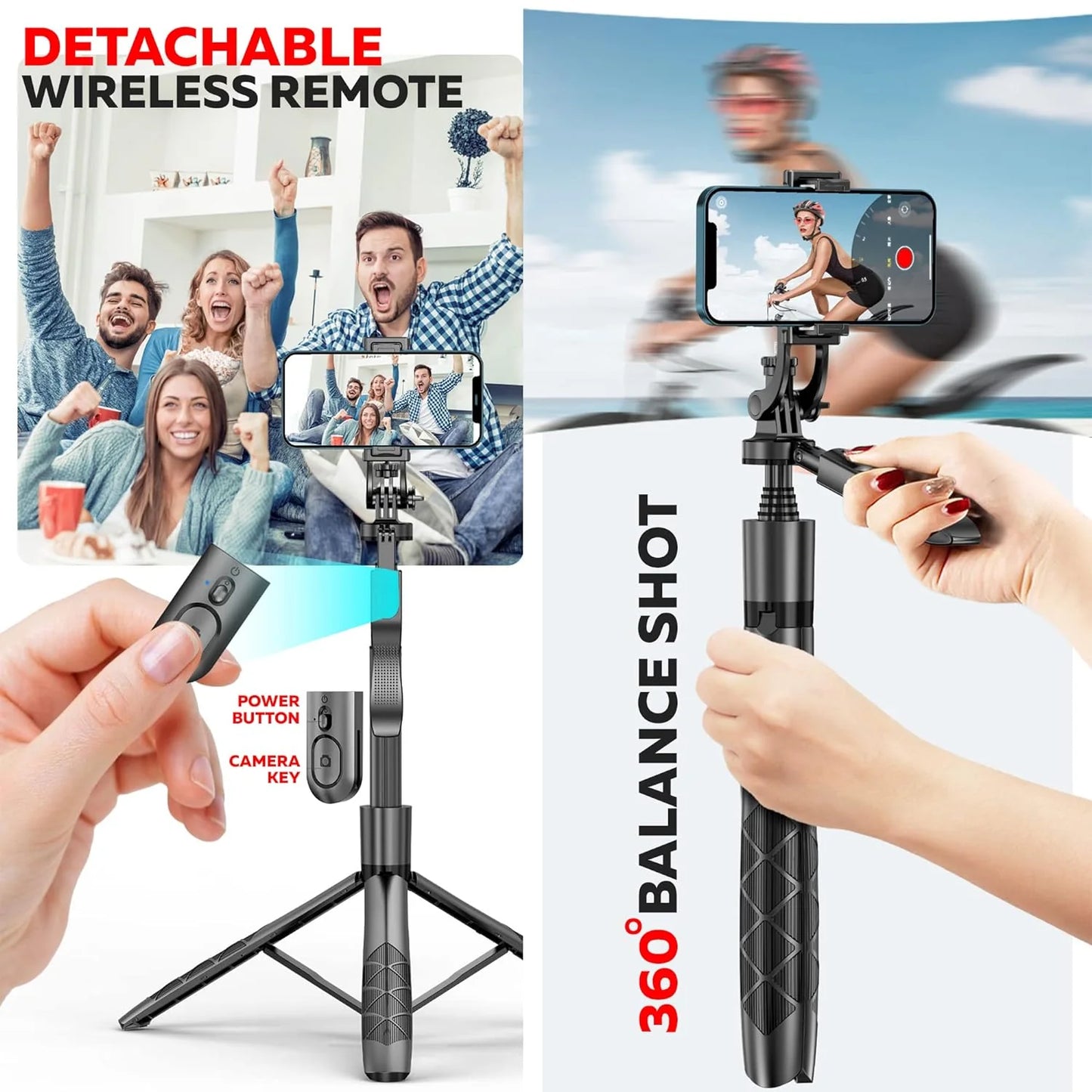 BOXTUDIO B16 Long Selfie Stick with Tripod Stand 360 Degree Rotating Balance Grip for Anti Shake Recording, 6 Section Telescopic Pole Extendable Upto 62 Inch/ 157 cm for Professional Photos & Video Recordings.