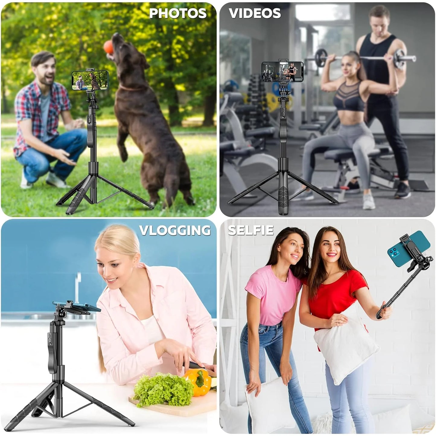 BOXTUDIO B16 Long Selfie Stick with Tripod Stand 360 Degree Rotating Balance Grip for Anti Shake Recording, 6 Section Telescopic Pole Extendable Upto 62 Inch/ 157 cm for Professional Photos & Video Recordings.