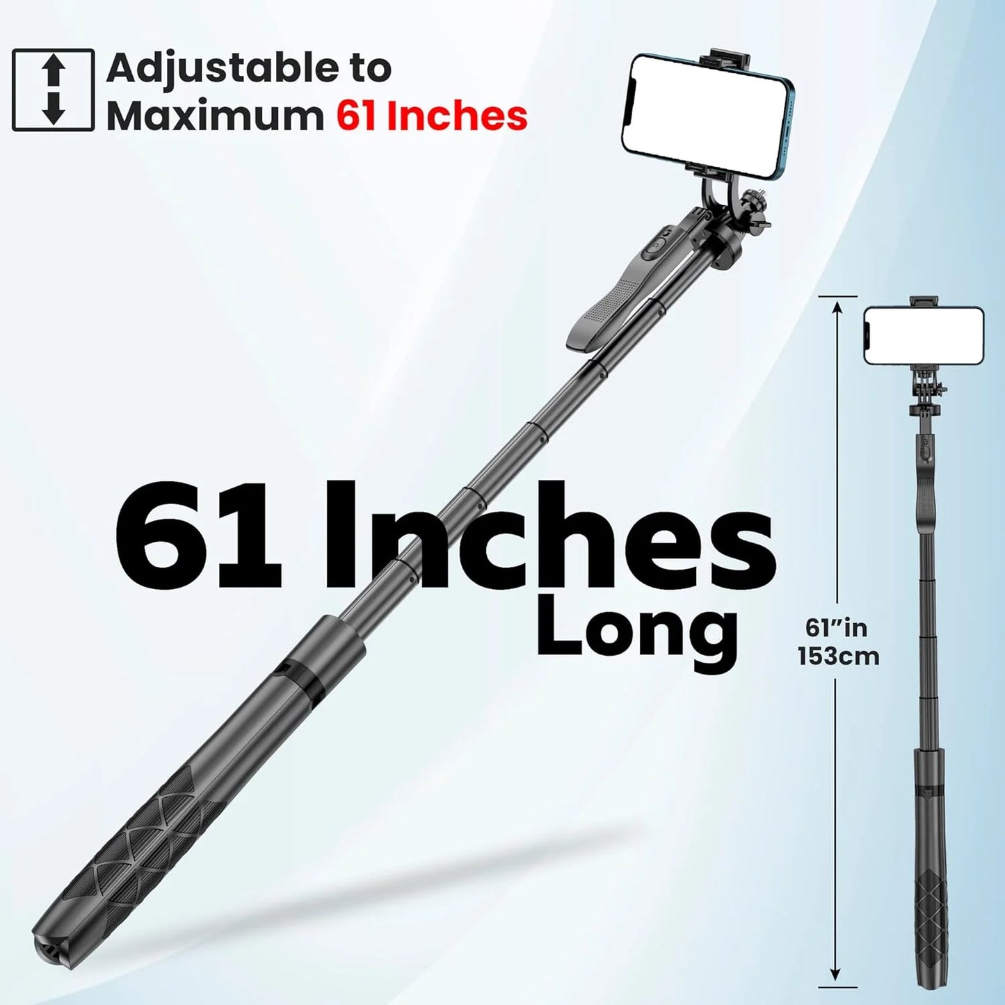 BOXTUDIO B16 Long Selfie Stick with Tripod Stand 360 Degree Rotating Balance Grip for Anti Shake Recording, 6 Section Telescopic Pole Extendable Upto 62 Inch/ 157 cm for Professional Photos & Video Recordings.