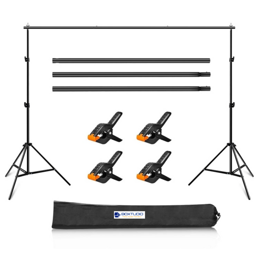 BOXTUDIO BACKGROUND SUPPORT KIT (9FT X 9FT) CROSSBAR FOR PHOTOGRAPHY & VIDEOGRAPHY WITH FREE BAG AND 2 CLIPS/CLAMPS (PORTABLE & FOLDABLE)