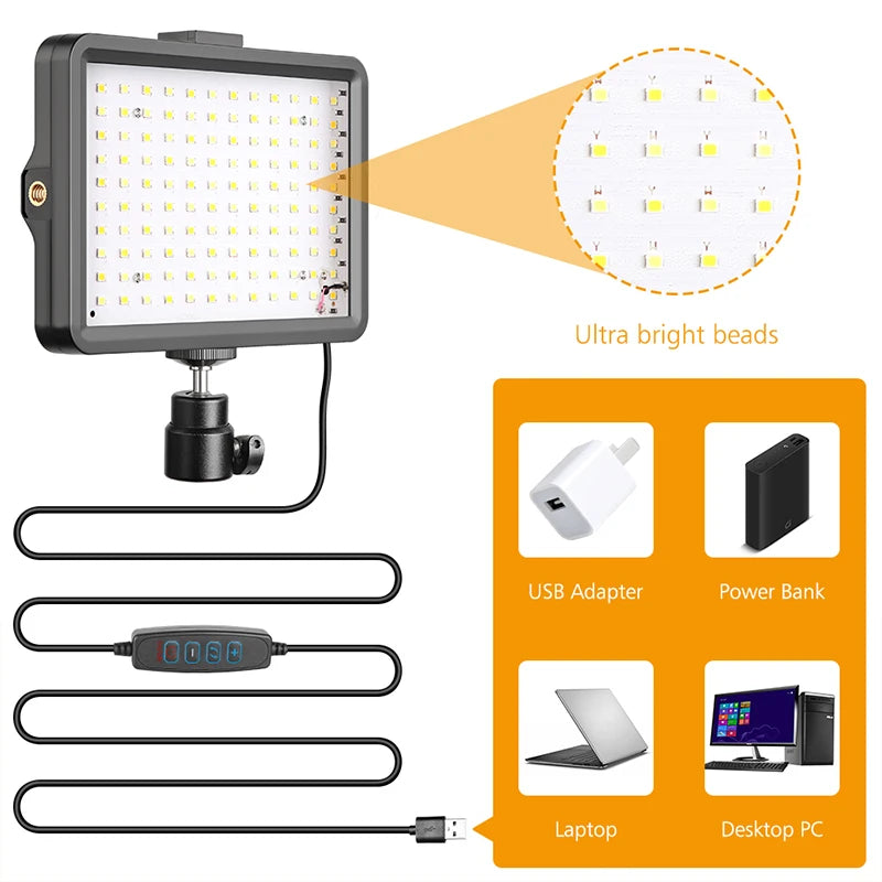 6 Inch USB LED Video Light Kit 3200K-5600K 14-Level Dimmable Comes with Free 4 Colour Gels Red/Low/Green/Blue