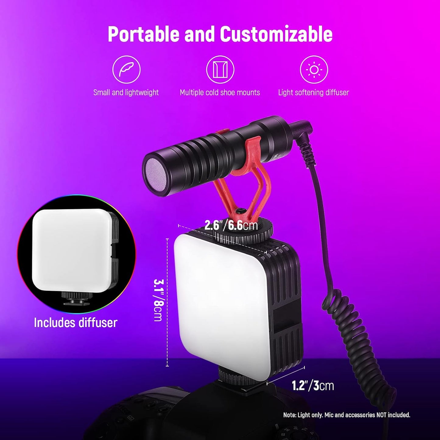 BOXTUDIO RGB Video Light, LED Camera Light 360° Full Color Portable Photography Lighting with 3 Cold Shoe, 1200mAh Rechargeable, Multiple Light Effects, CRI 95+, 3000-9000K Dimmable Panel Lamp